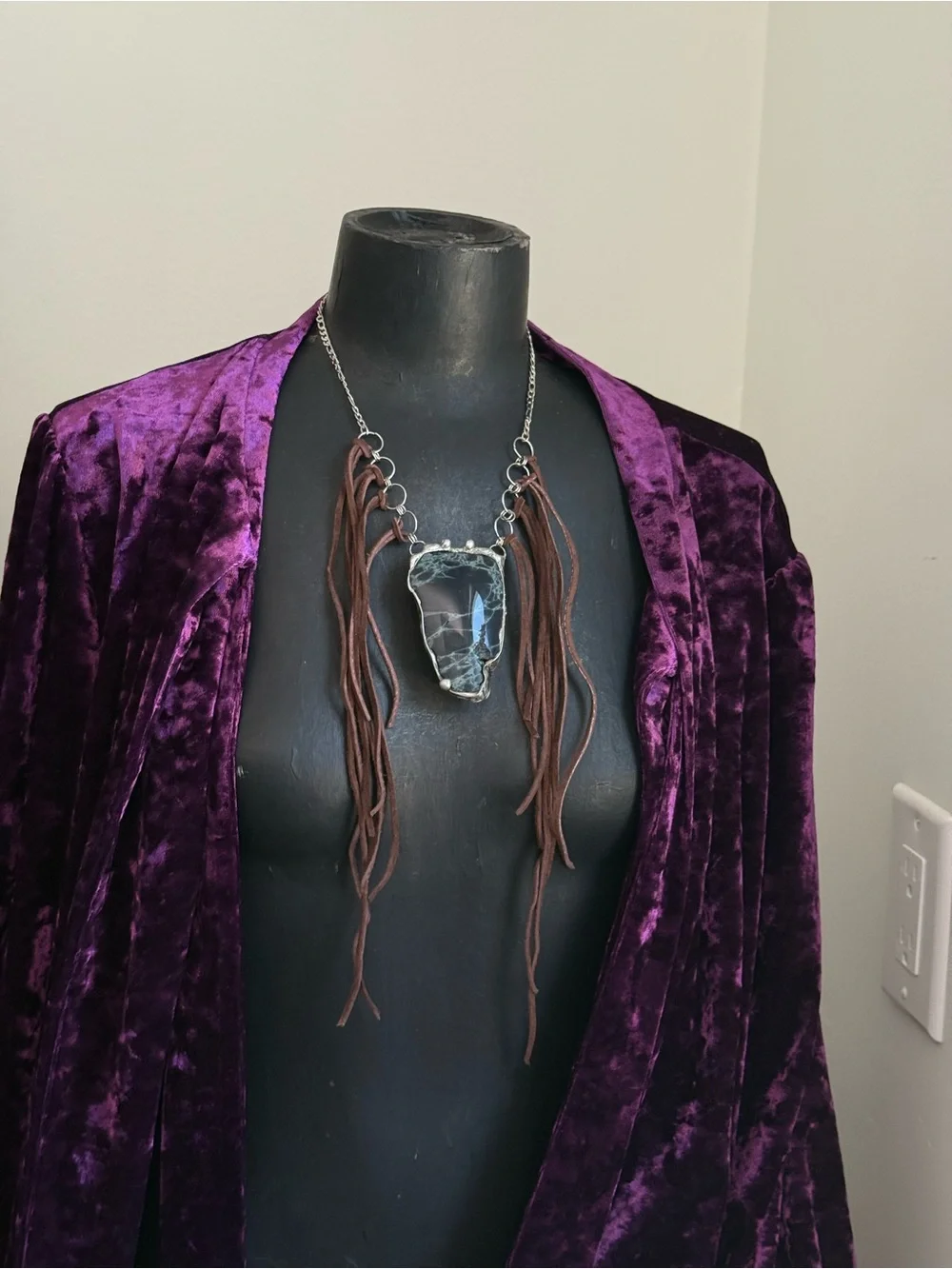 Spiderweb obsidian statement Fringe Necklace southern gothic boho jewelry